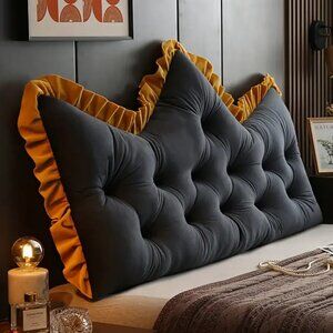 NWOT! Dark Grey/Gold Velvet Backrest Bed Pillow